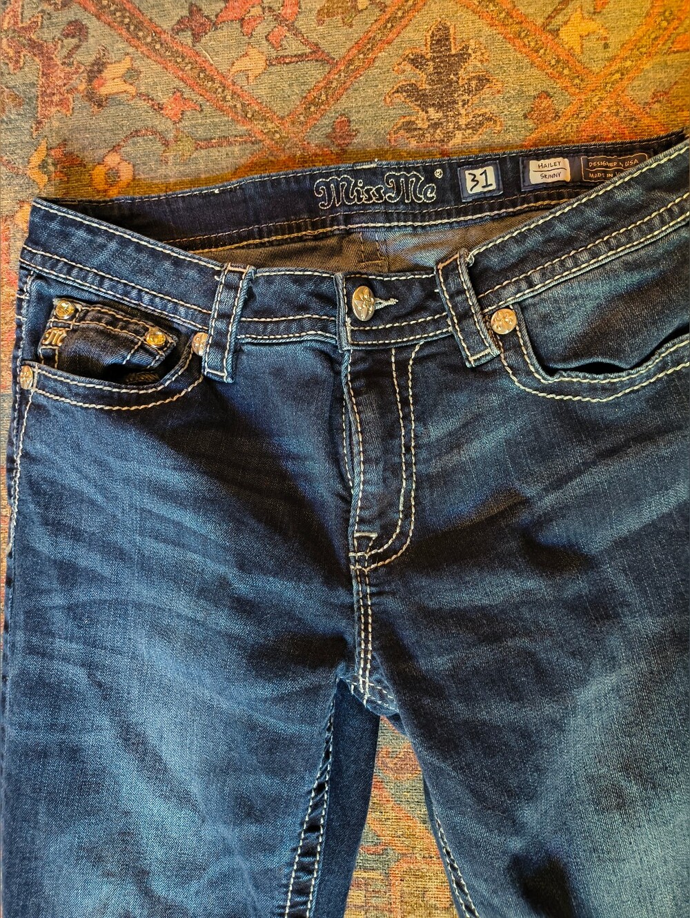 Miss Me Women's Dark Blue Straight Leg Jeans With Snowflake Accent